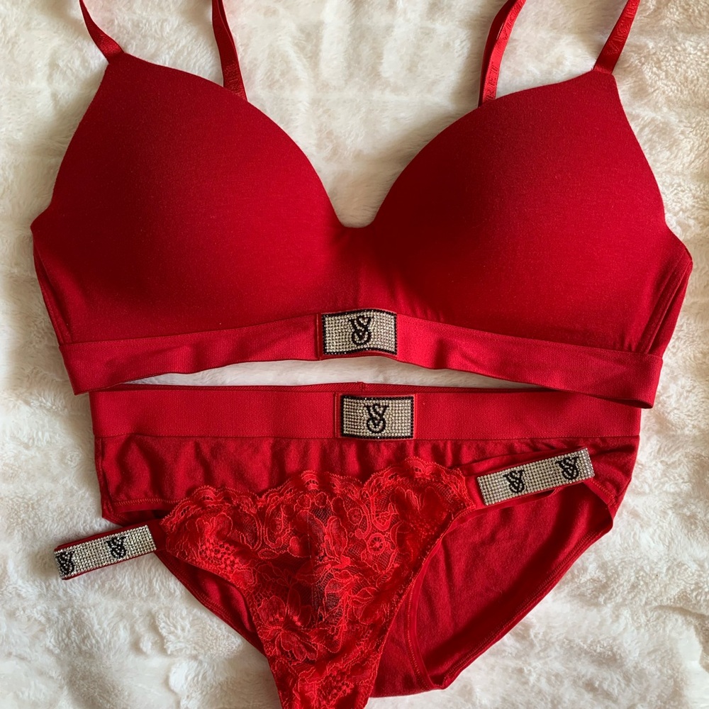 Victoria's Secret Red Bling Bra and 2 Panties